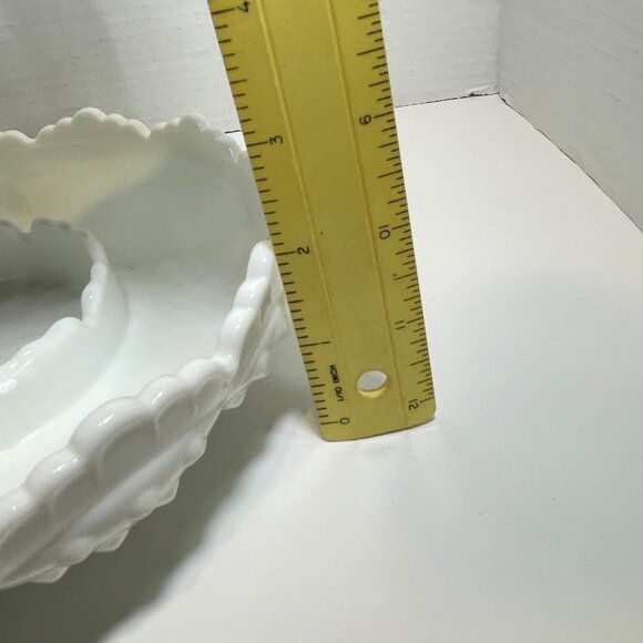 Vintage Fenton Hobnail Scalloped Edge Milk Glass Serving Dish with Center Divide - Picture 7 of 9